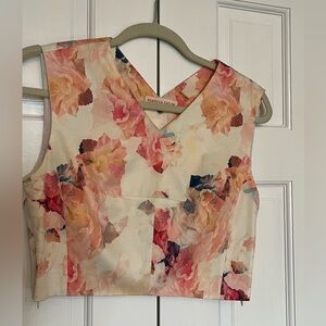 Rebecca Taylor Floral Crop Top - Pink and Cream